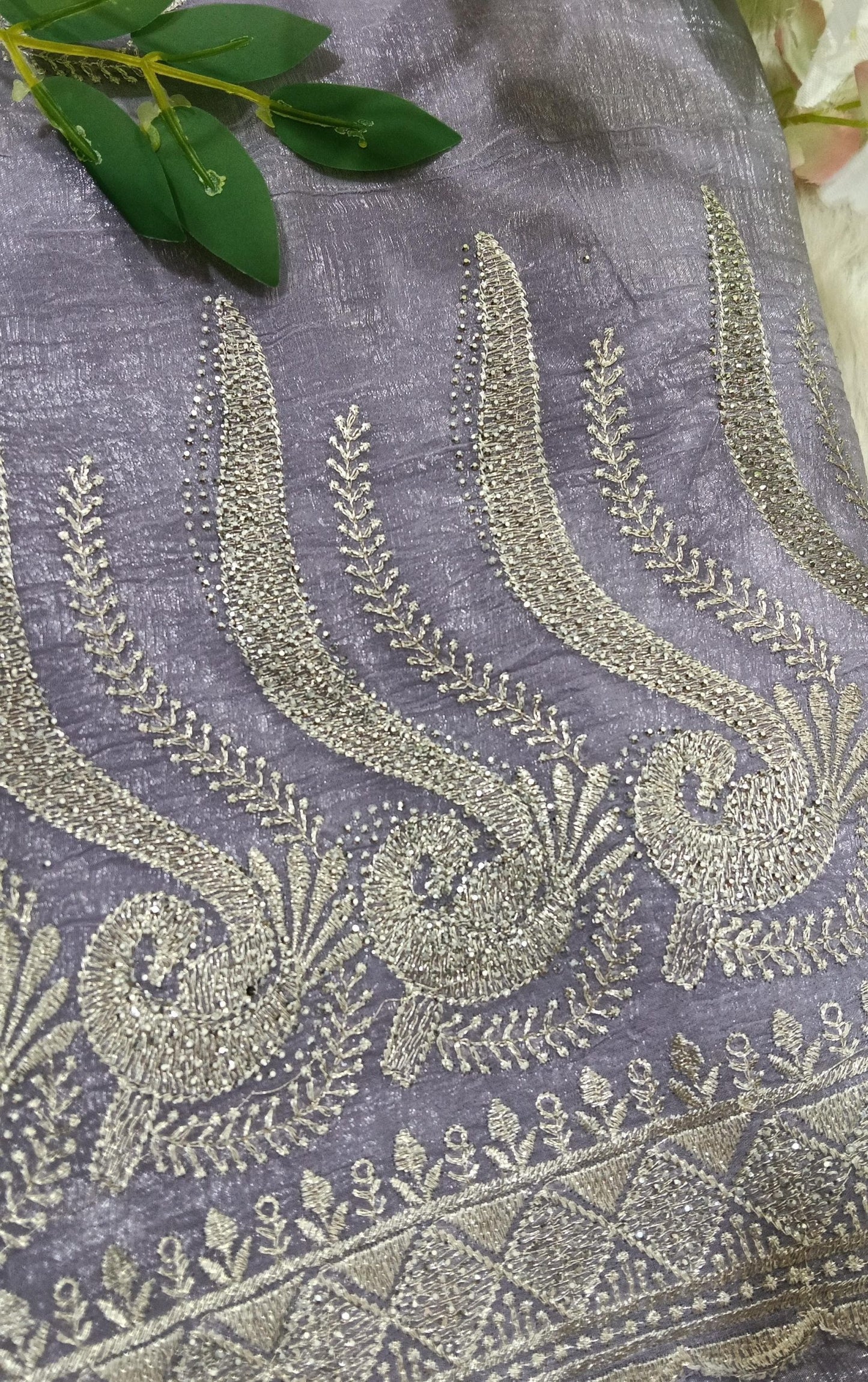 Designer georgette tissue Crushed Saree with all over Scallop Border - BBS111B