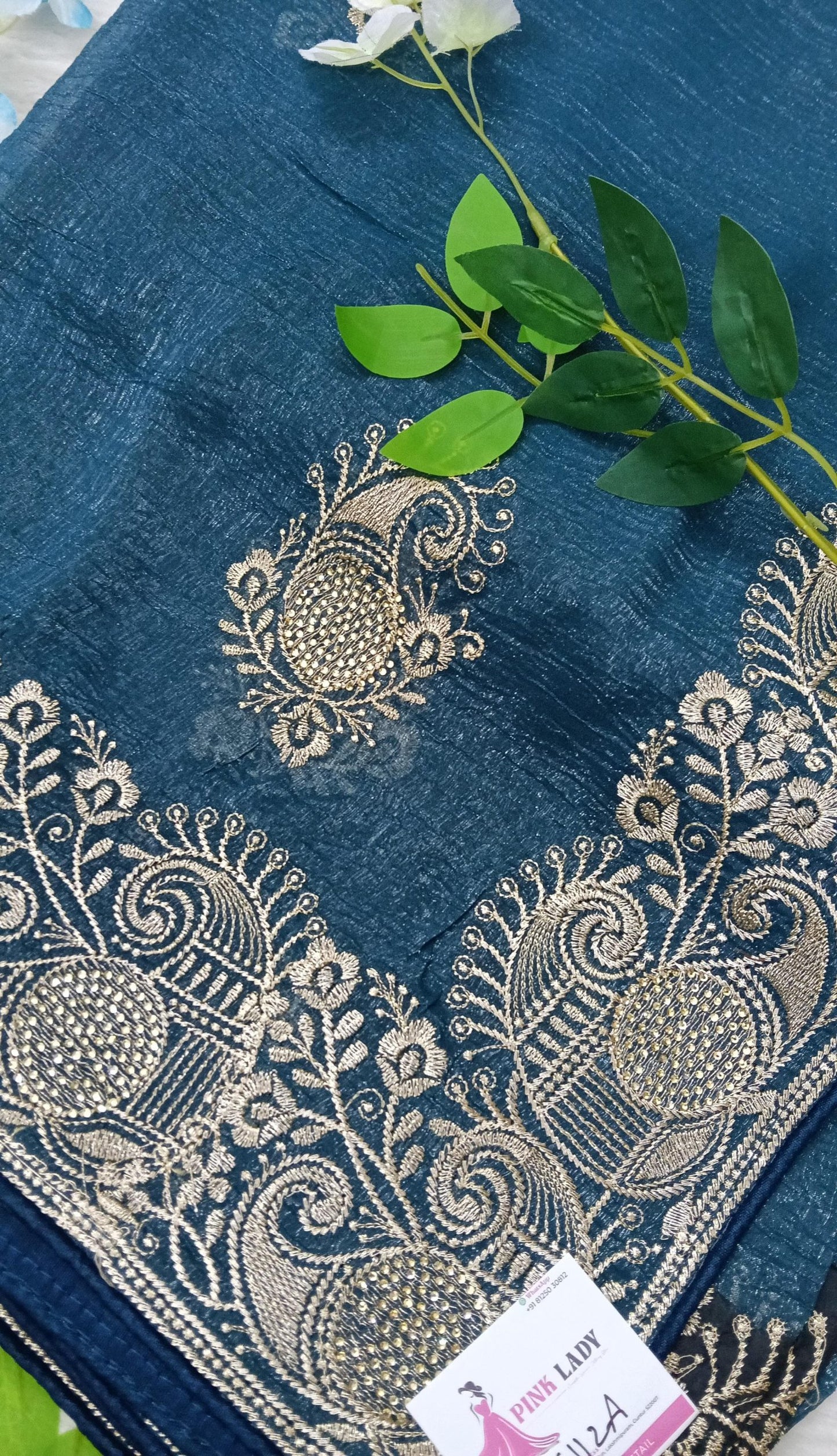 Crushed Georgette tissue Saree with Design Border - BBS112A
