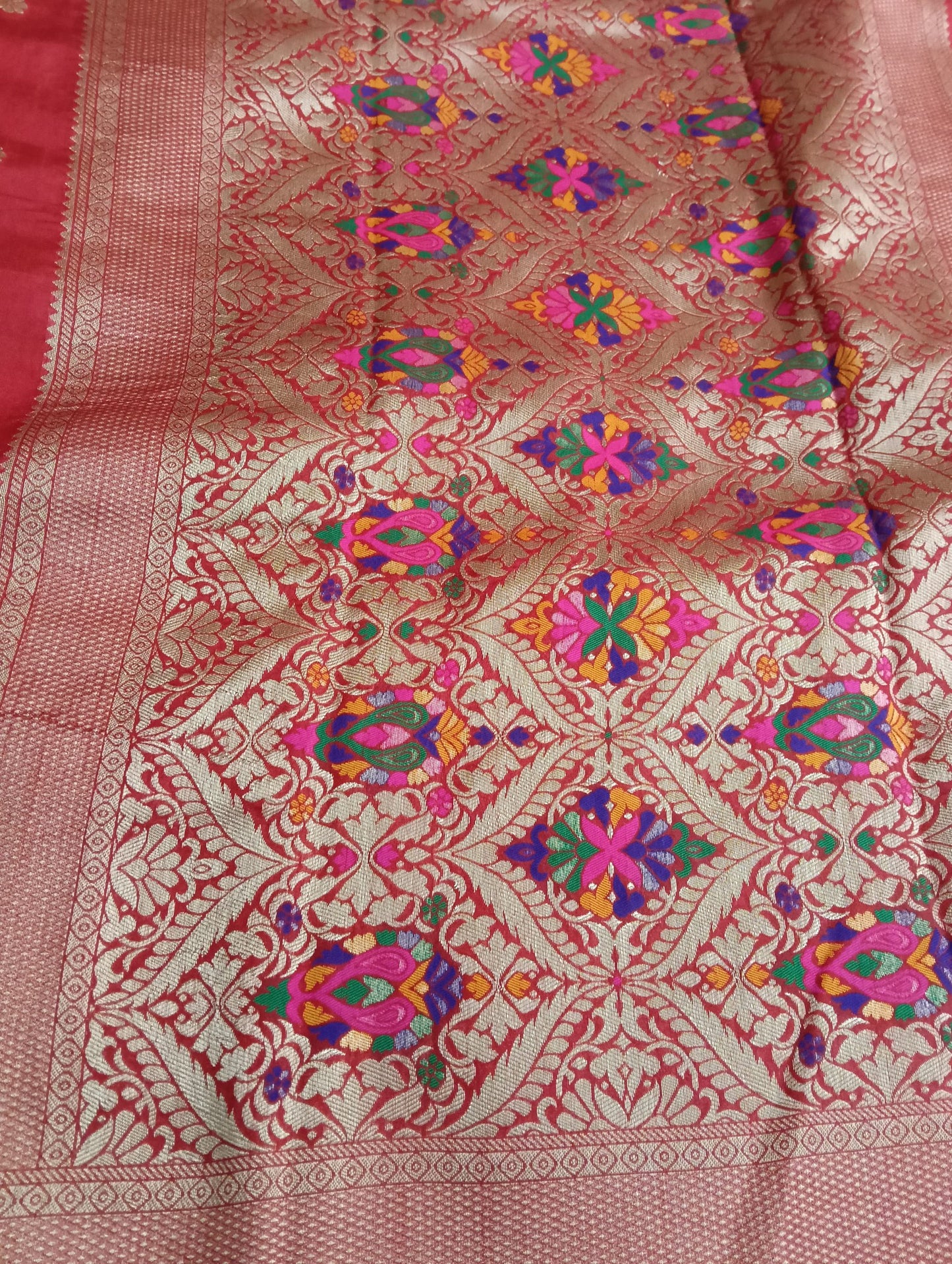 Banarasi Dola silk saree with Double Border - BBS117C