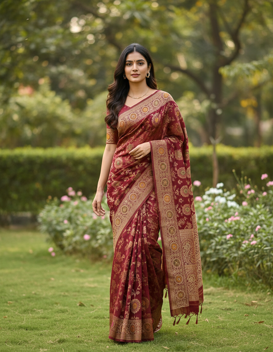 Banarasi Khadi Georgette Saree with Jaali Design - BBS085
