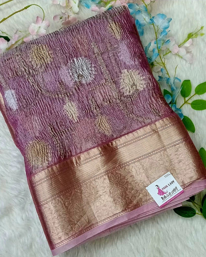 Crushed Tissue Saree With Big Border - BBS089