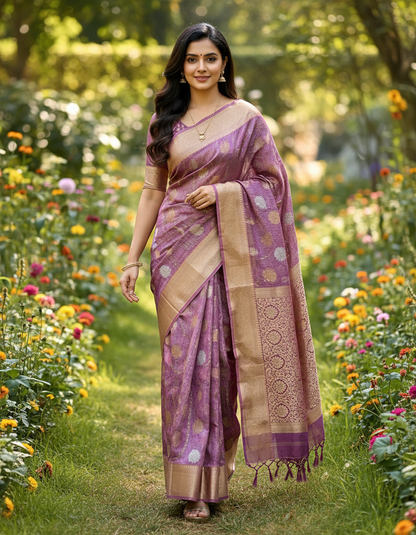 Crushed Tissue Saree With Big Border - BBS089