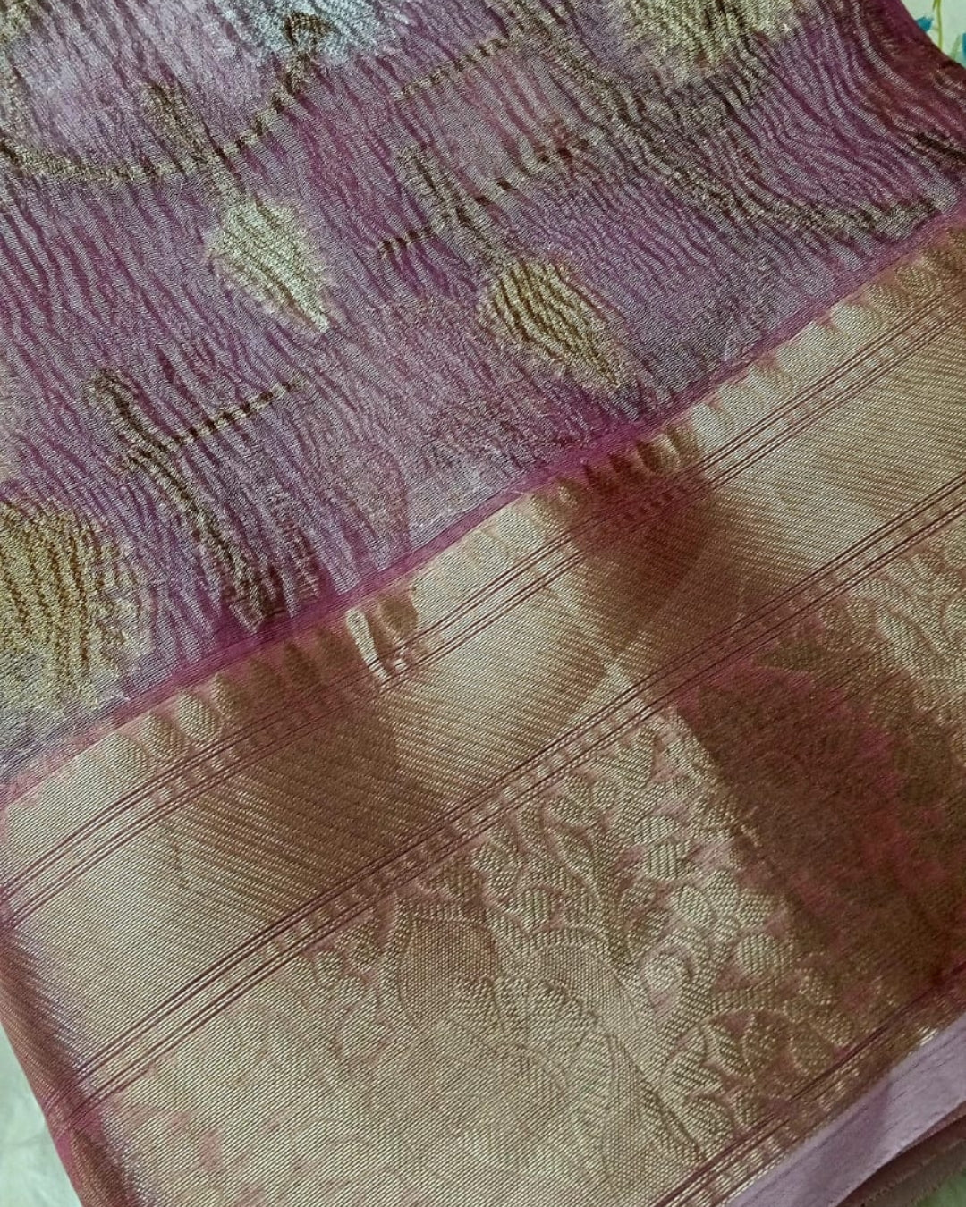Crushed Tissue Saree With Big Border - BBS089