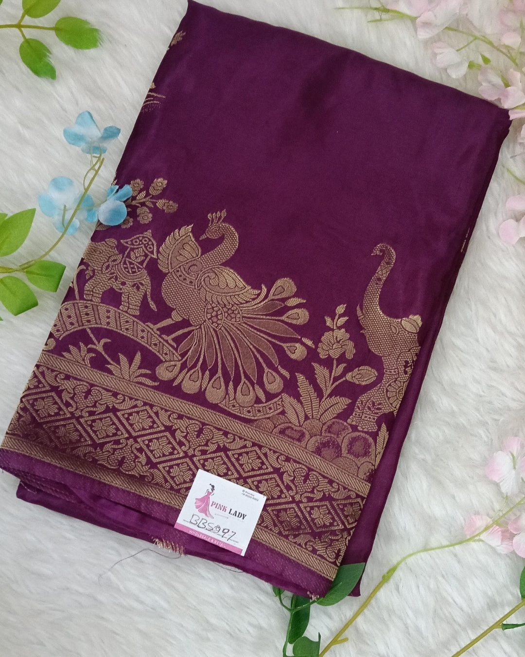 Banarasi Mashroo Saree with Weaving border and buta - BBS097
