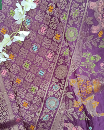 Banarasi Mashroo Saree with Weaving border and buta - BBS097