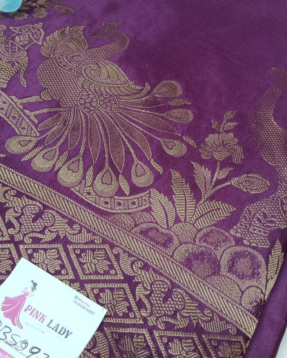 Banarasi Mashroo Saree with Weaving border and buta - BBS097