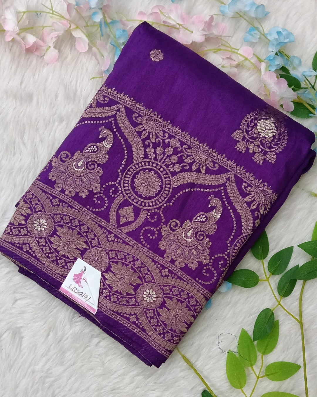 Banarasi Mashroo Saree with Weaving border and buta - BBS101