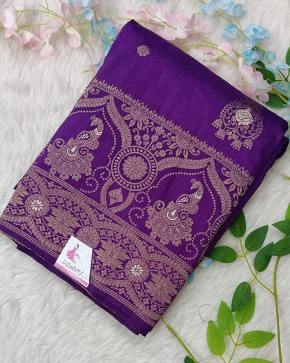 Banarasi Mashroo Saree with Weaving border and buta - BBS101