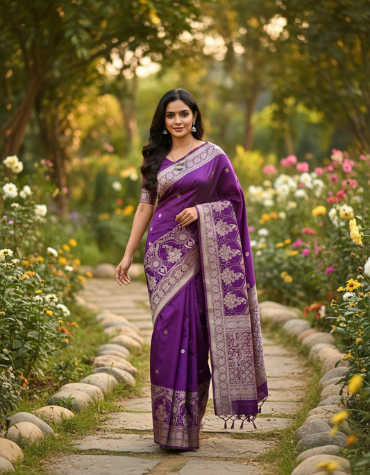 Banarasi Mashroo Saree with Weaving border and buta - BBS101