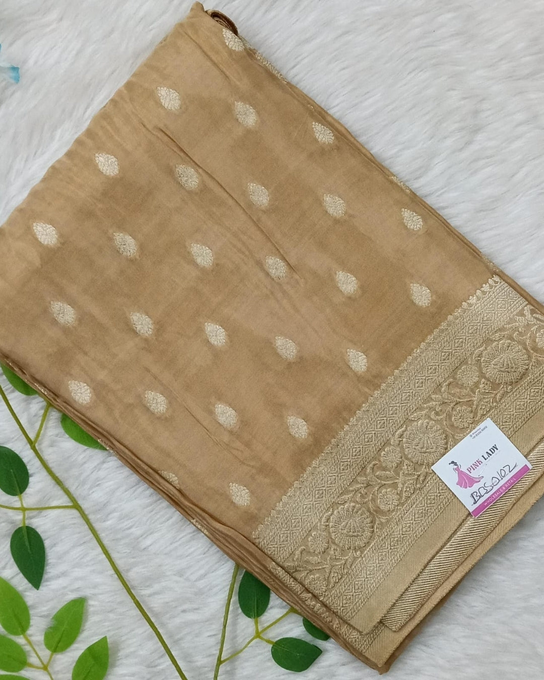 Banarasi Mashroo Saree with Weaving border and buta - BBS102