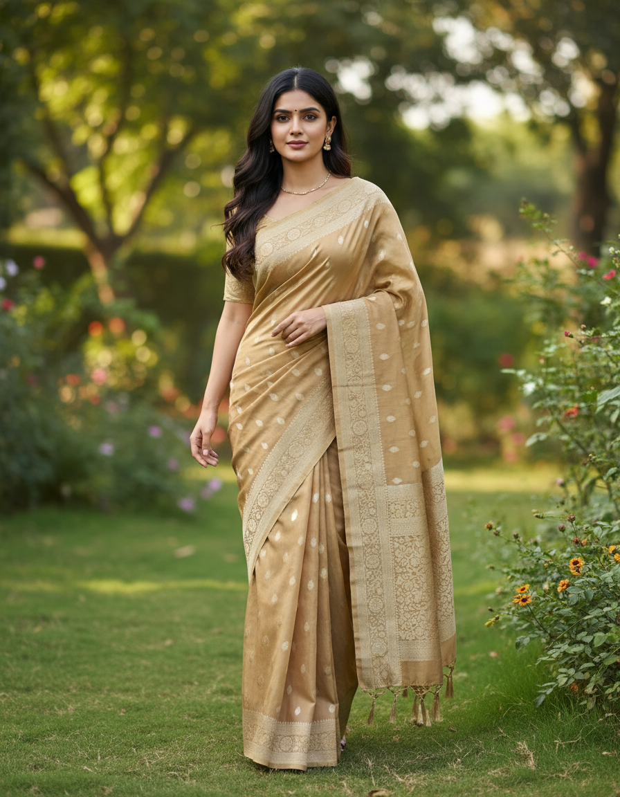 Banarasi Mashroo Saree with Weaving border and buta - BBS102