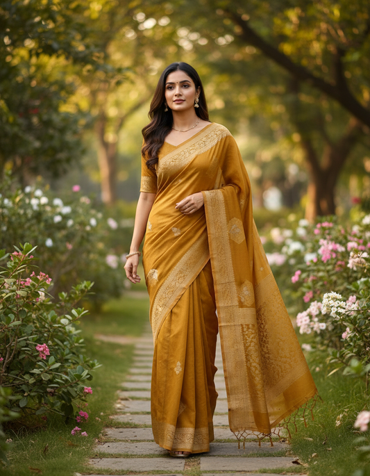 Banarasi Khadi Saree with Weaving border and buta - BBS103