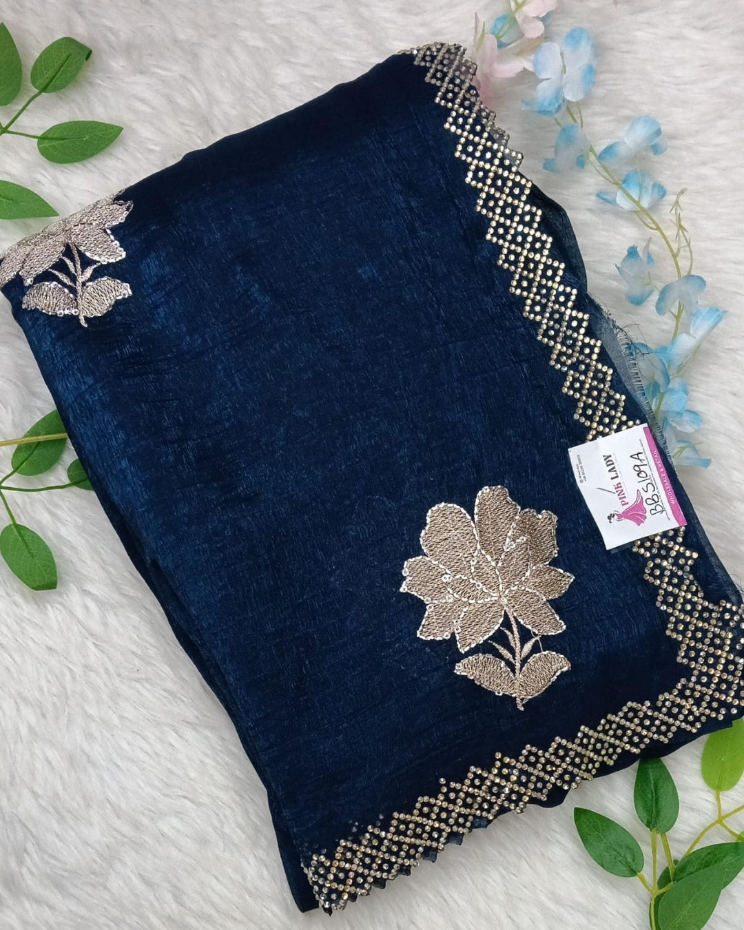 Designer Crushed Georgette Saree with scallop border of Hand Work - BBS109A
