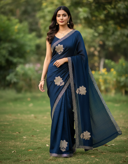 Designer Crushed Georgette Saree with scallop border of Hand Work - BBS109A