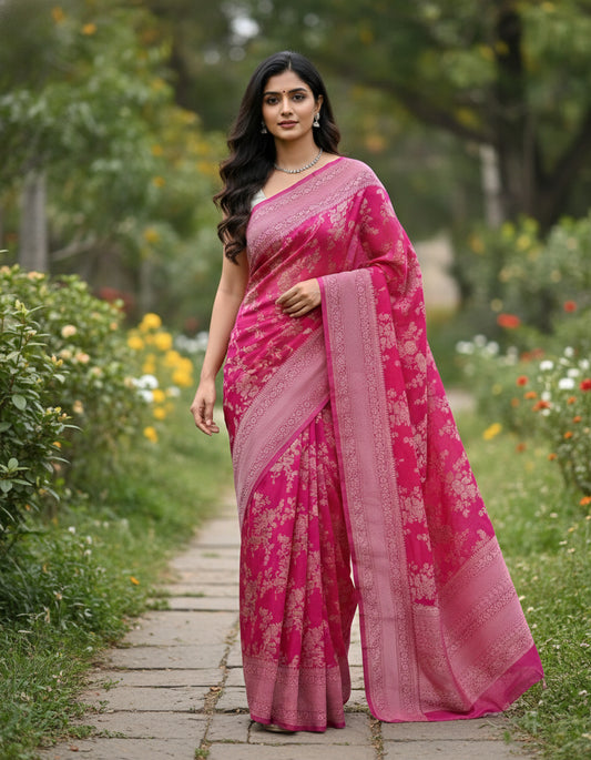 Banarasi chiffon Georgette saree with meenaakari border - BBS120