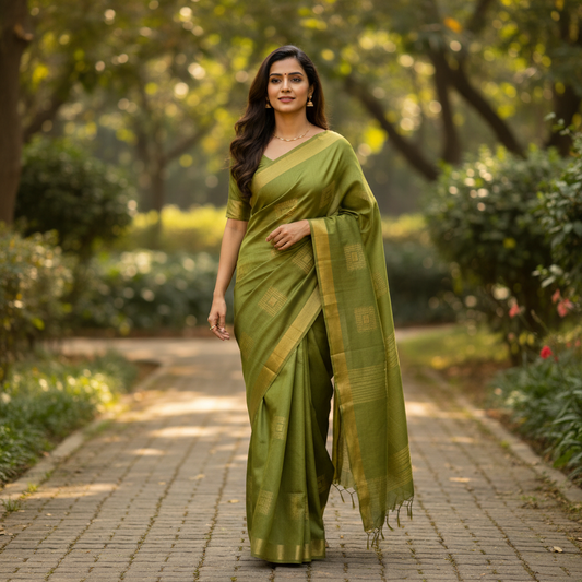 Tusser Saree With contrast blouse - BBS182B
