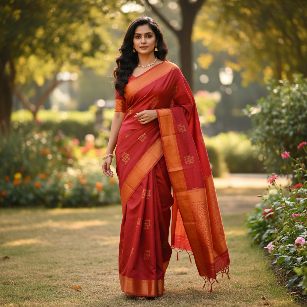 Tusser Saree With contrast blouse - BBS170