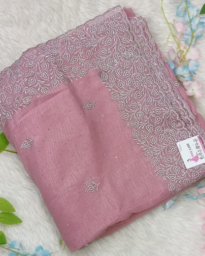 Crushed Georgette Shimmer Saree with scallop Border - BBS184A