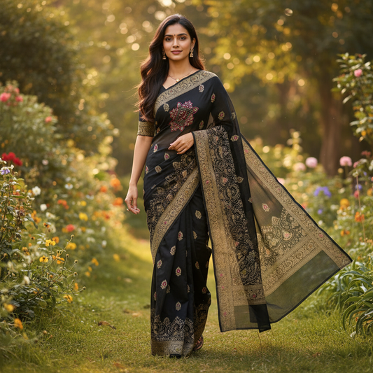 Banarasi Mashroo Saree with Weaving border and Big buta - BBS081