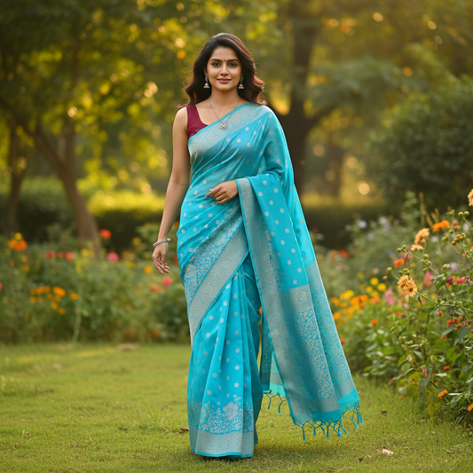 Banarasi Khadi Georgette Saree with Meenakaari design - BBS087