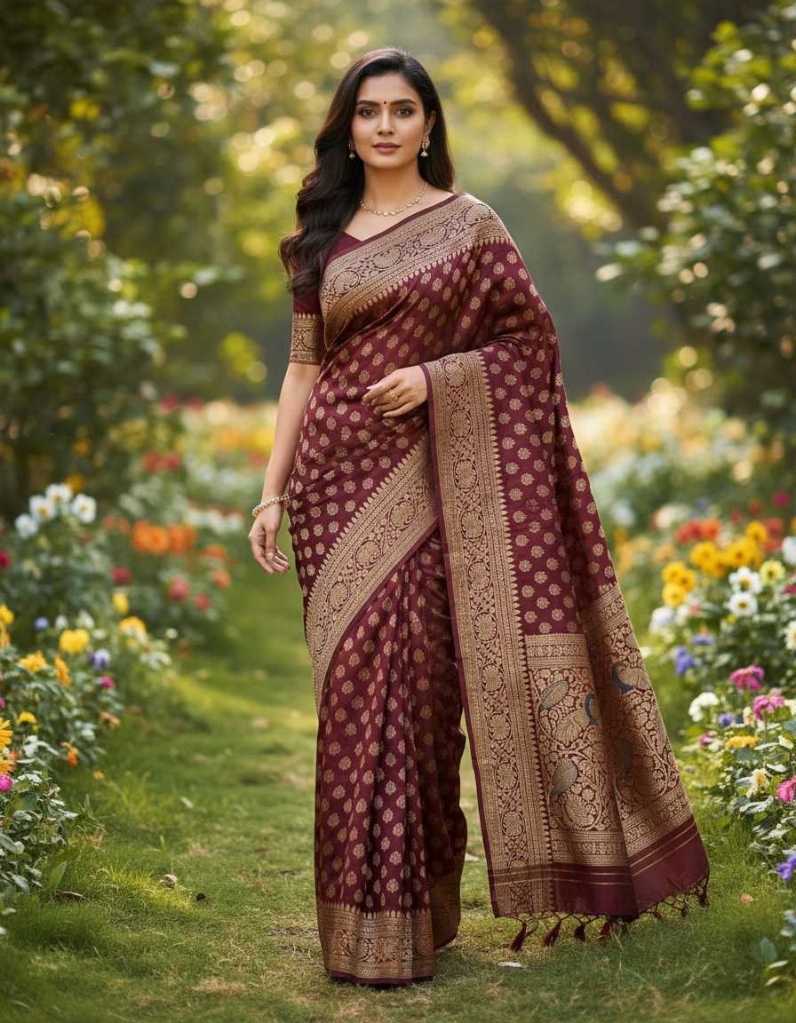 Banarasi Pure Khadi Georgette Saree with Jaali Design - BBS069