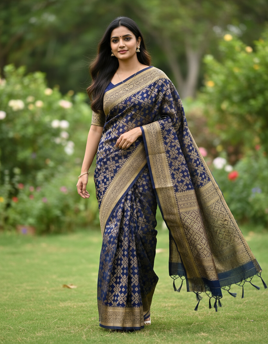 Banarasi Pure Khadi Georgette Saree with Jaali Design - BBS073
