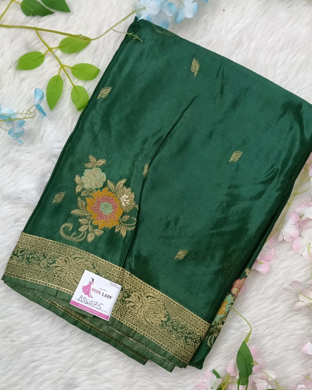 Banarasi Mashroo Saree with Weaving border and Big buta - BBS075
