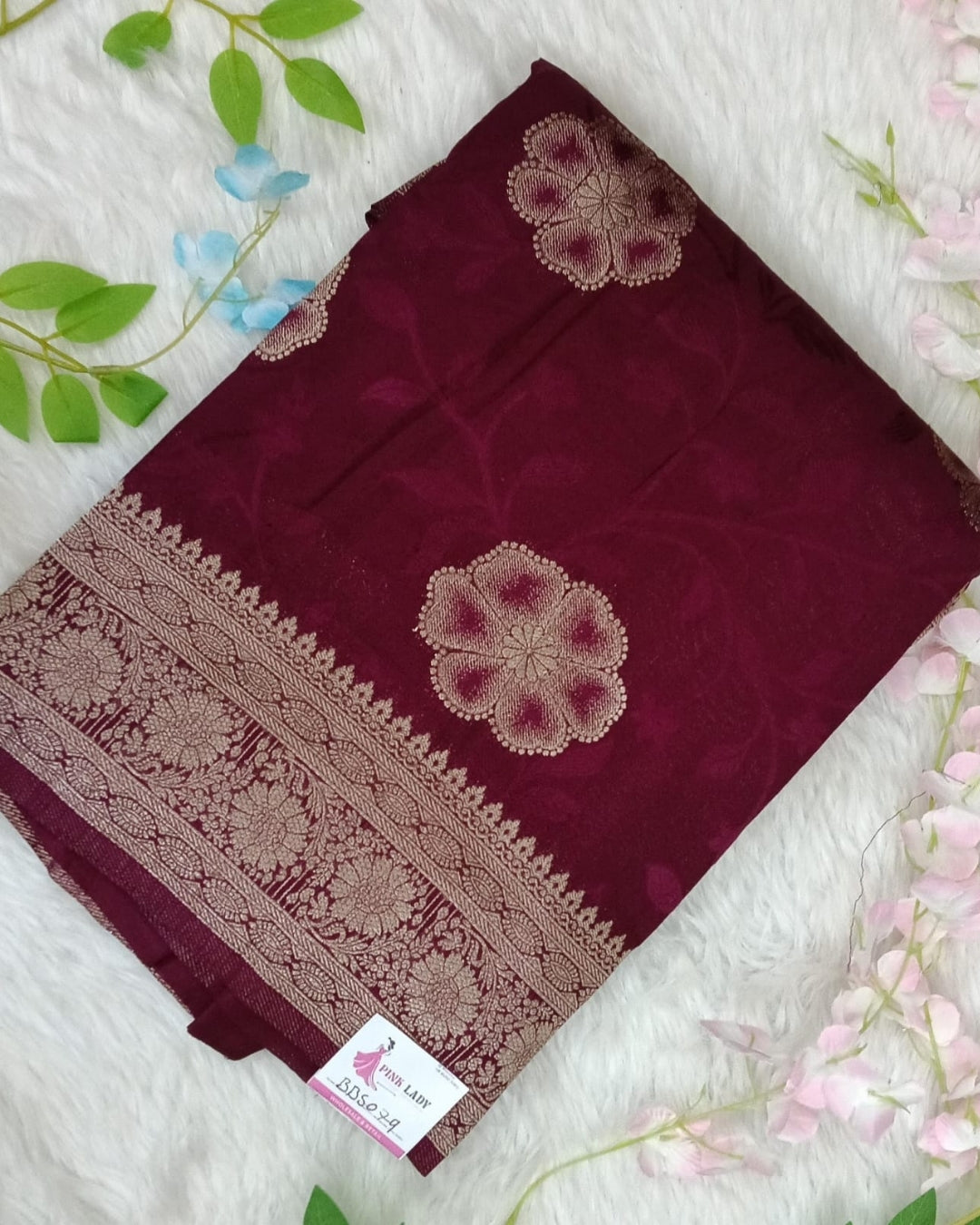 Banarasi Crape Silk saree with Self Design with Meenakaari Border - BBS079