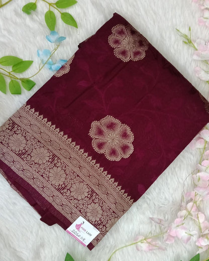 Banarasi Crape Silk saree with Self Design with Meenakaari Border - BBS079