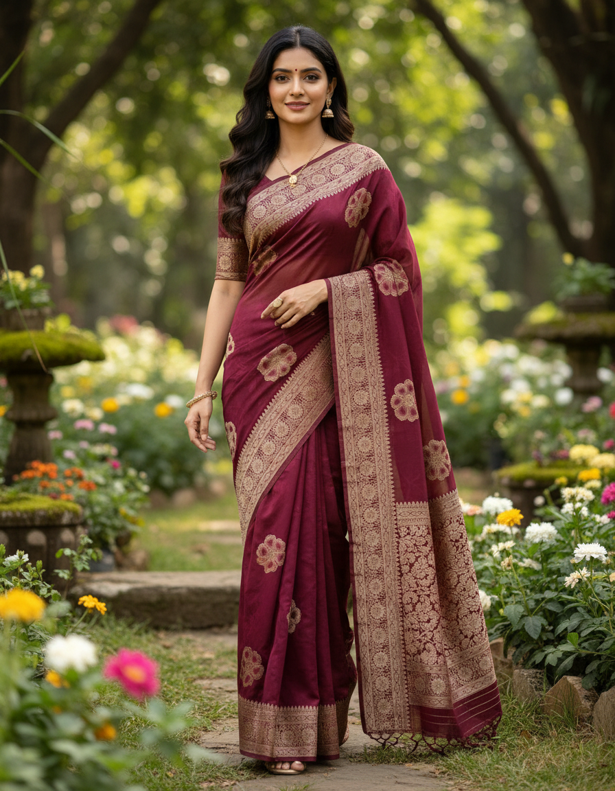 Banarasi Crape Silk saree with Self Design with Meenakaari Border - BBS079