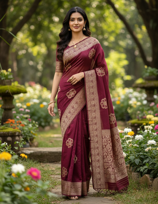 Banarasi Crape Silk saree with Self Design with Meenakaari Border - BBS079