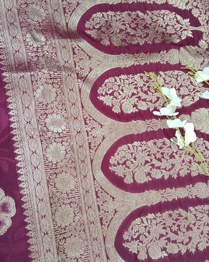 Banarasi Crape Silk saree with Self Design with Meenakaari Border - BBS079