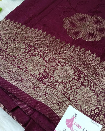 Banarasi Crape Silk saree with Self Design with Meenakaari Border - BBS079
