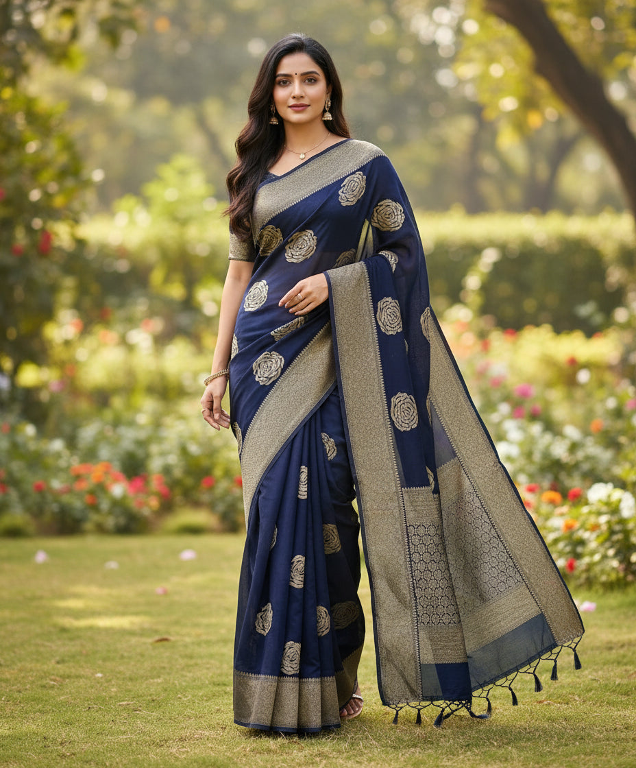 Banarasi chiffon Georgette Saree with Crushed Border - BBS107F