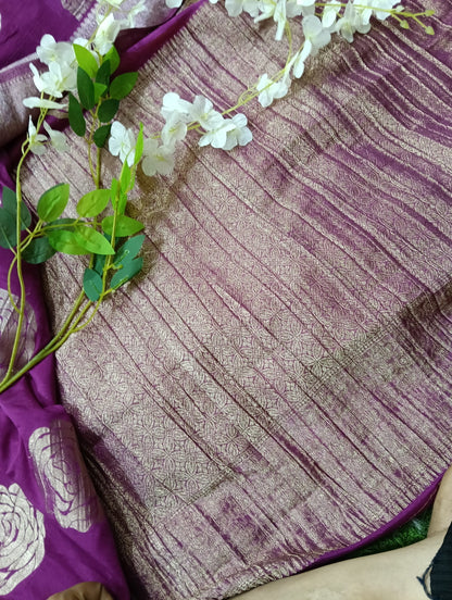 Banarasi chiffon Georgette Saree with Crushed Border - BBS107A