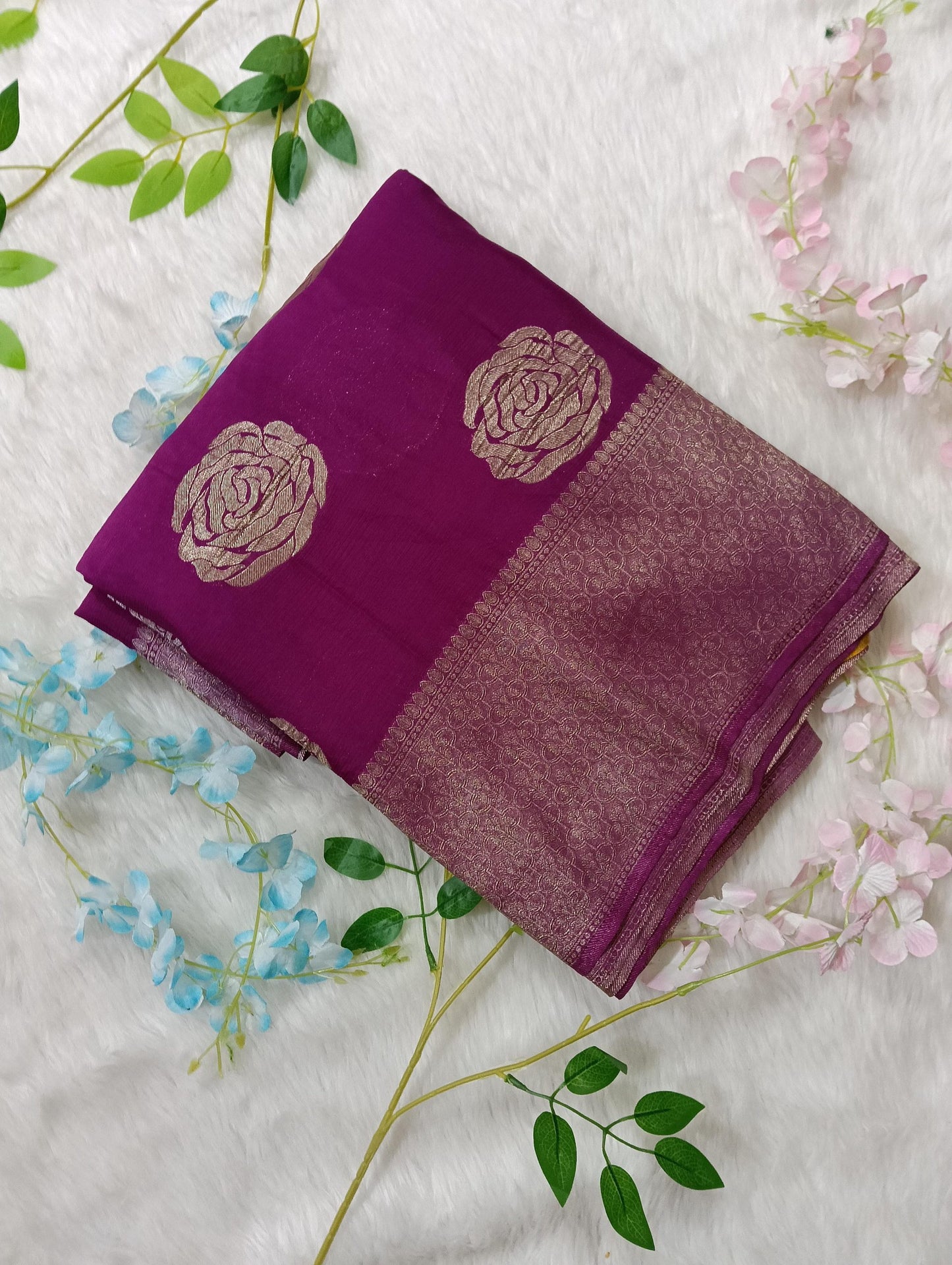 Banarasi chiffon Georgette Saree with Crushed Border - BBS107A