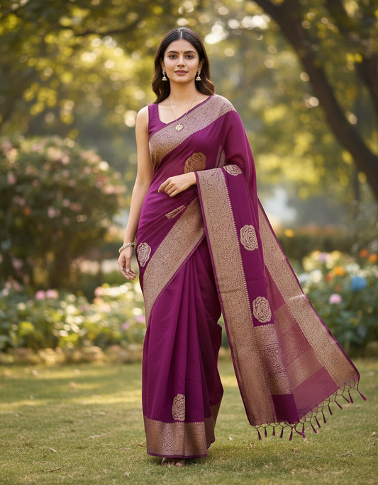 Banarasi chiffon Georgette Saree with Crushed Border - BBS107A