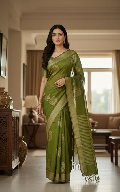 Banarasi chiffon Georgette Saree with Crushed Border - BBS107E