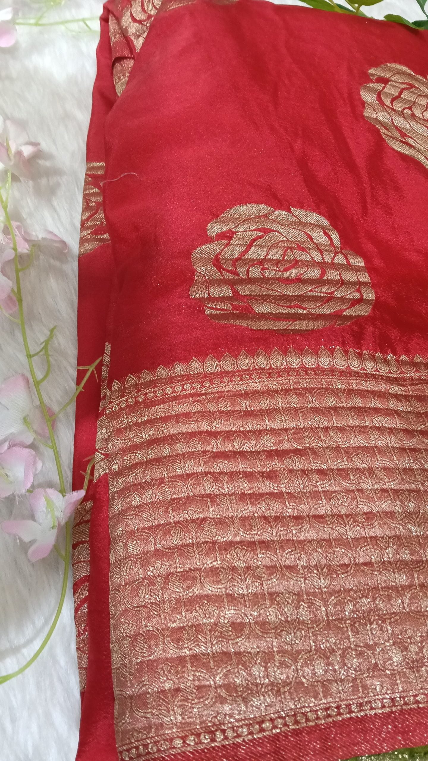 Banarasi chiffon Georgette Saree with Crushed Border - BBS107D