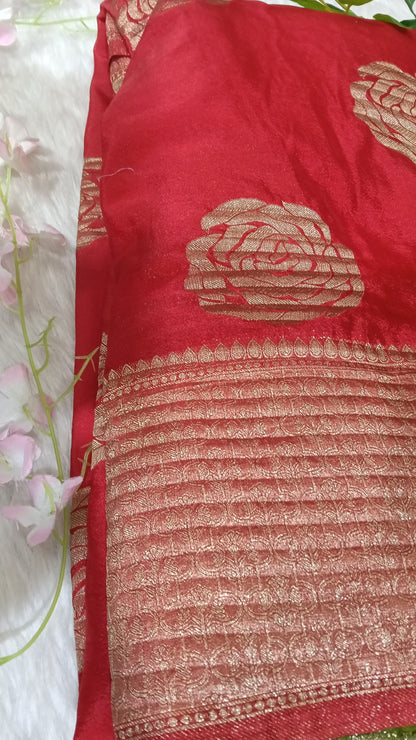 Banarasi chiffon Georgette Saree with Crushed Border - BBS107D