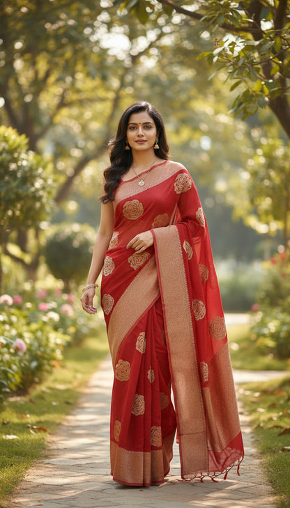 Banarasi chiffon Georgette Saree with Crushed Border - BBS107D