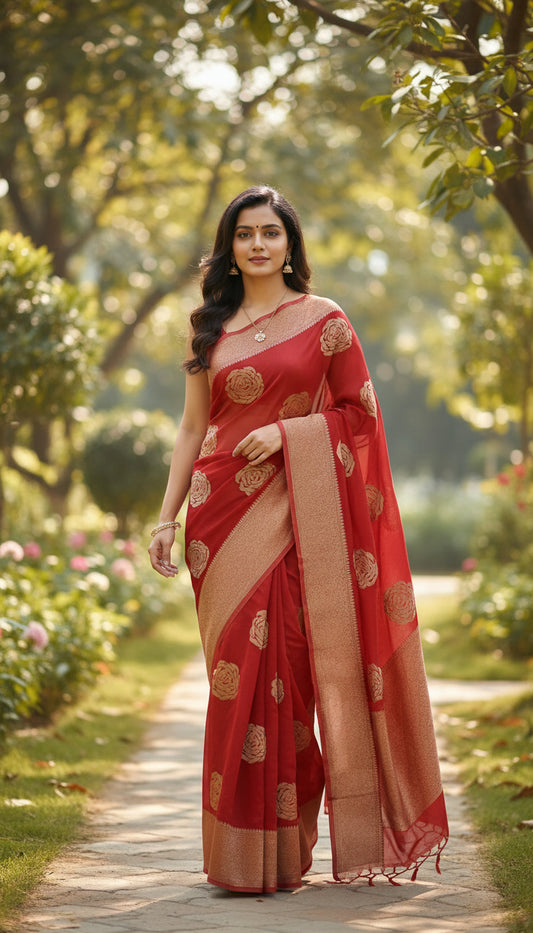 Banarasi chiffon Georgette Saree with Crushed Border - BBS107D
