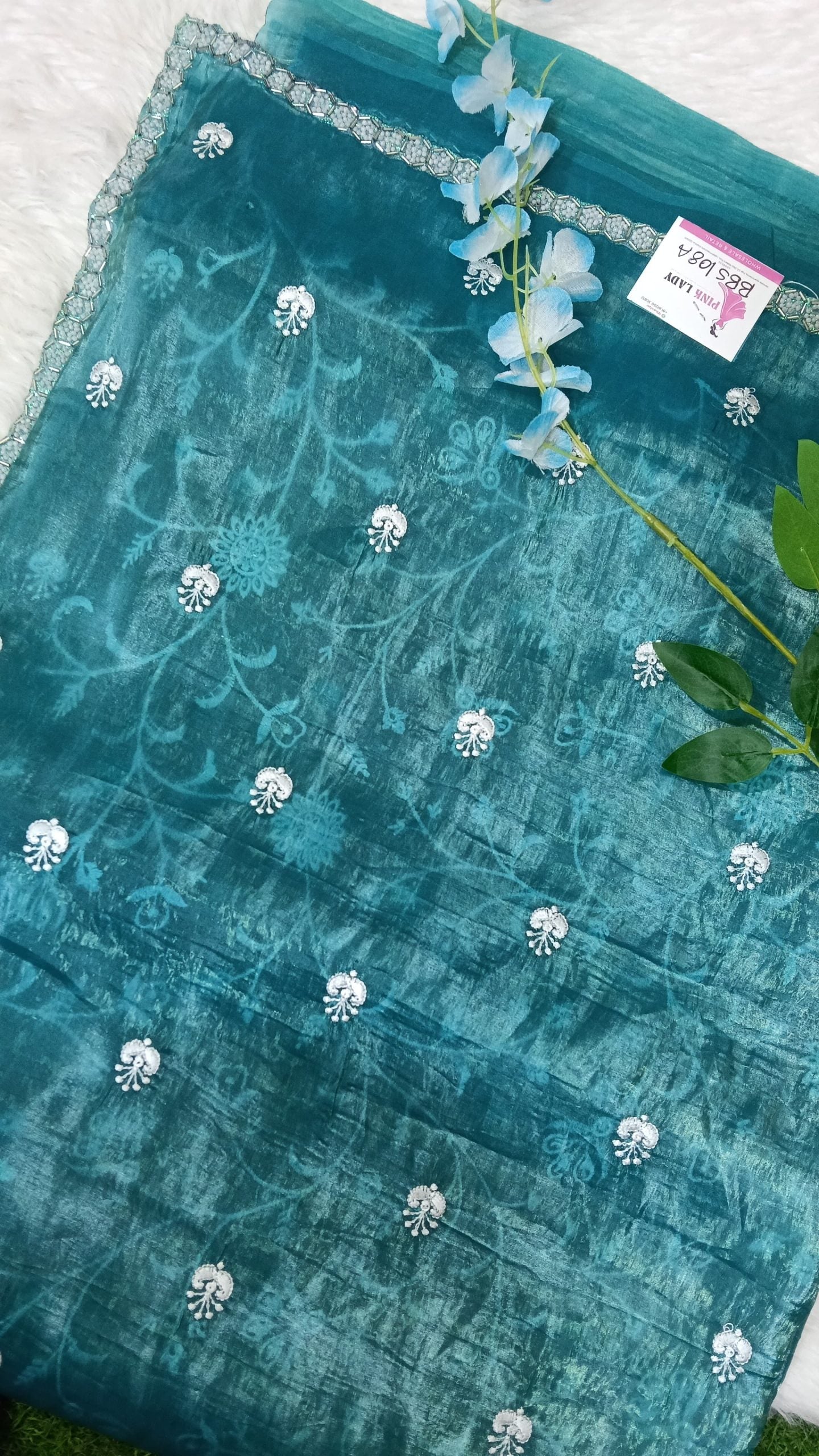Designer Saree with Pearls Handwork Border - BBS108A