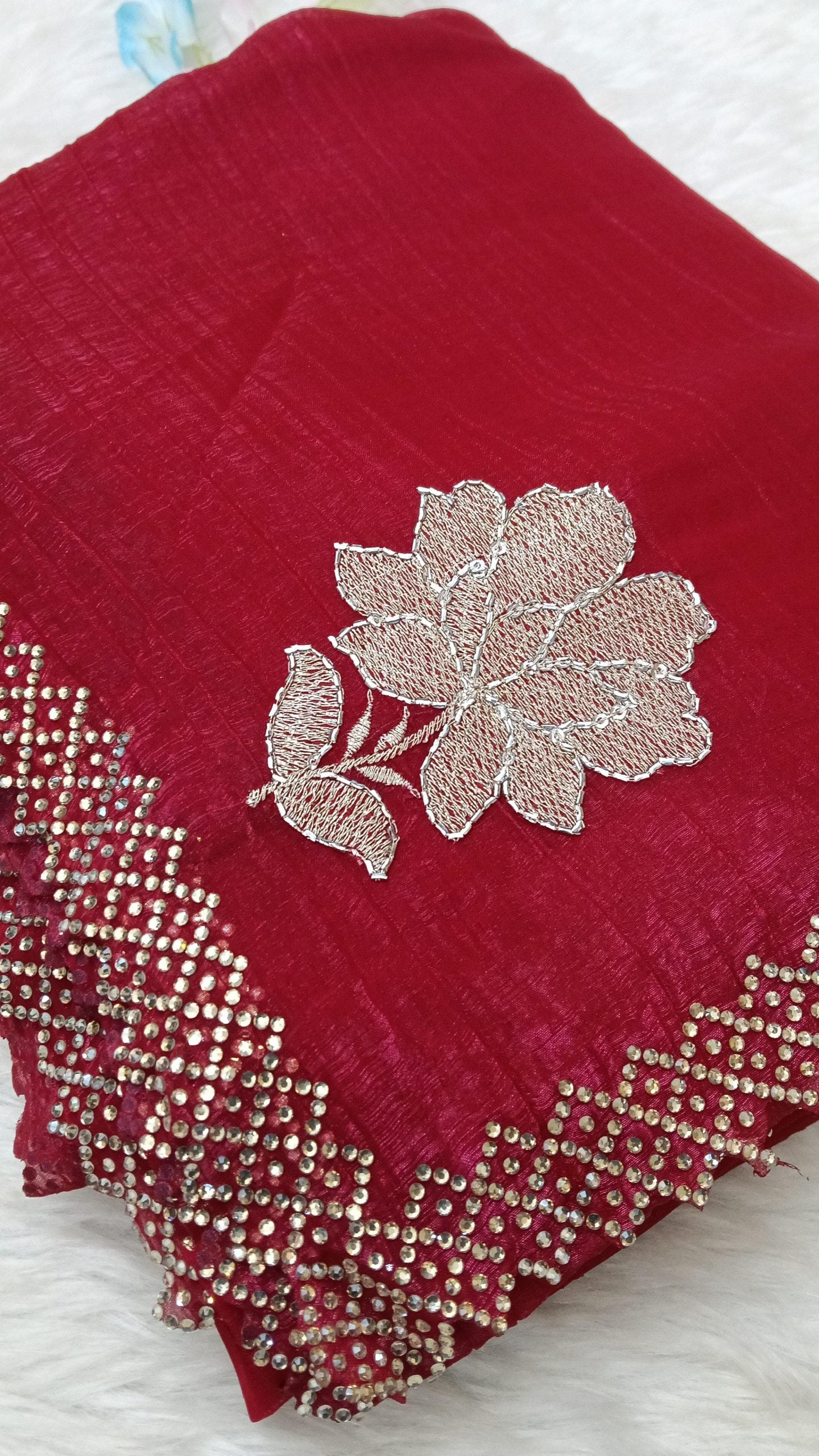 Designer Crushed Georgette Saree with scallop border of Hand Work - BBS109C