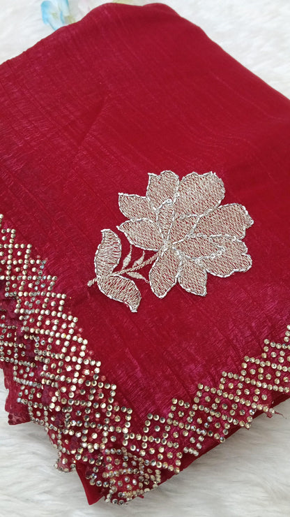 Designer Crushed Georgette Saree with scallop border of Hand Work - BBS109C