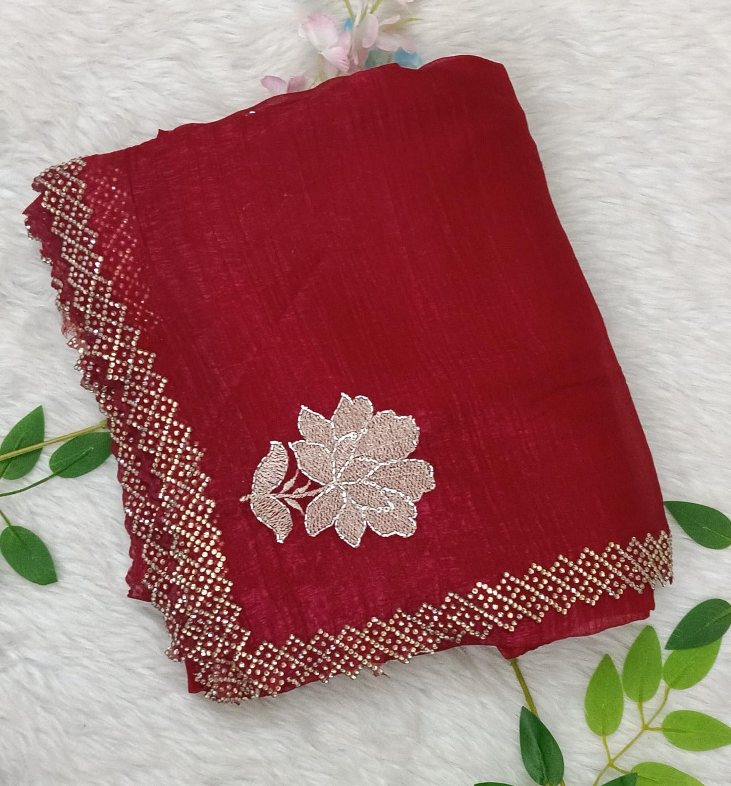 Designer Crushed Georgette Saree with scallop border of Hand Work - BBS109C