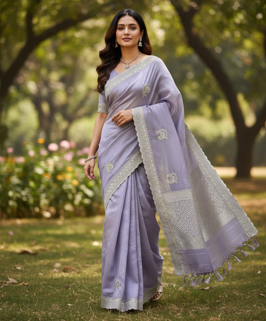 Designer georgette tissue Crushed Saree with all over Scallop Border - BBS111B