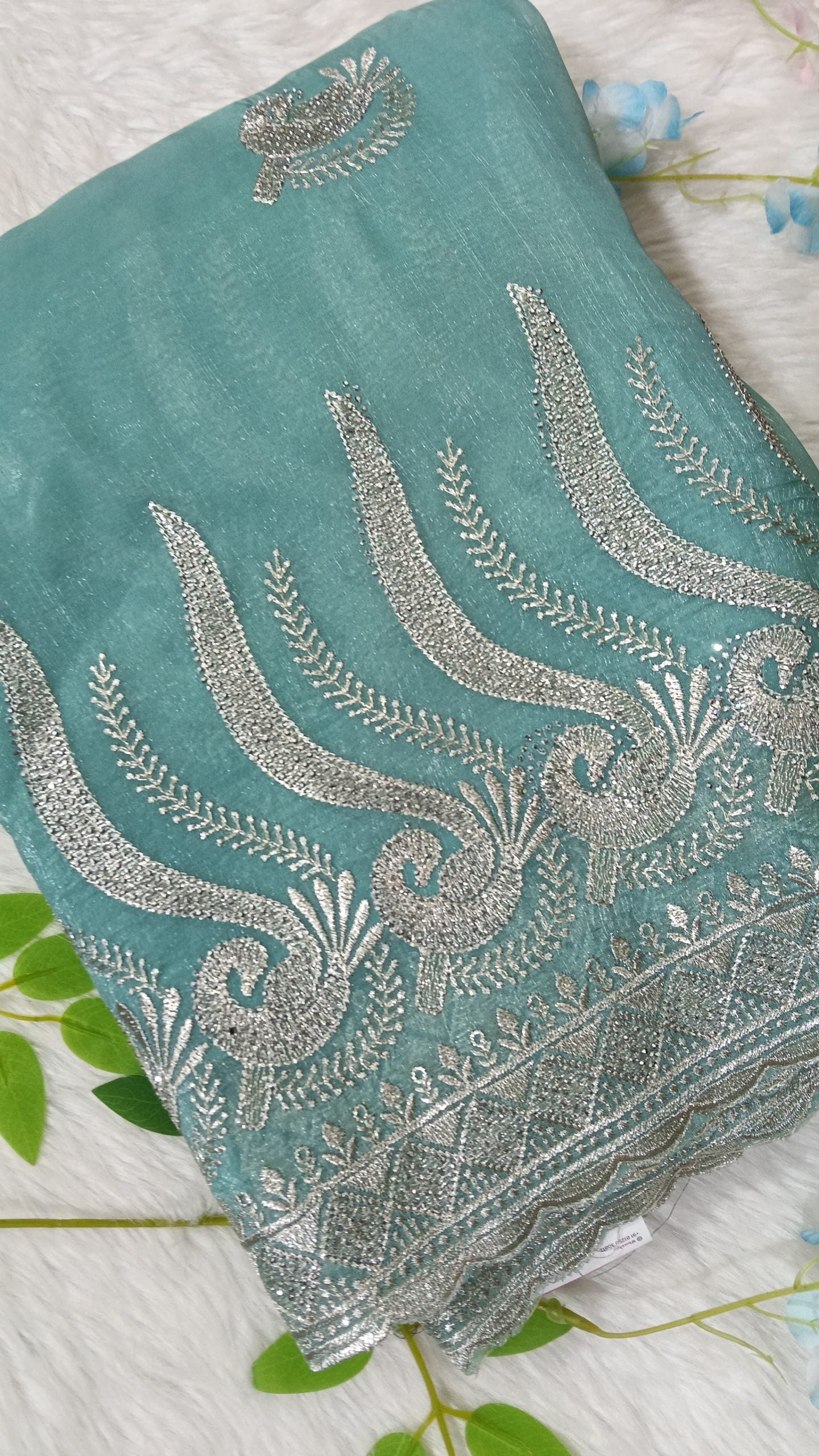 Designer georgette tissue Crushed Saree with all over Scallop Border - BBS111A