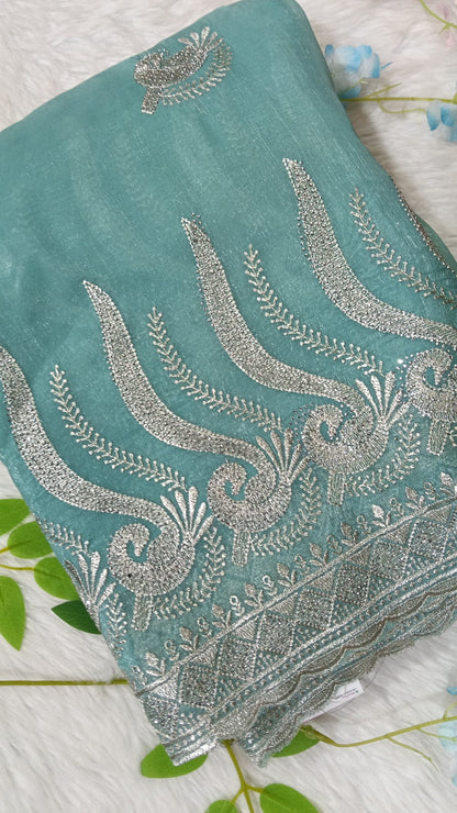 Designer georgette tissue Crushed Saree with all over Scallop Border - BBS111A