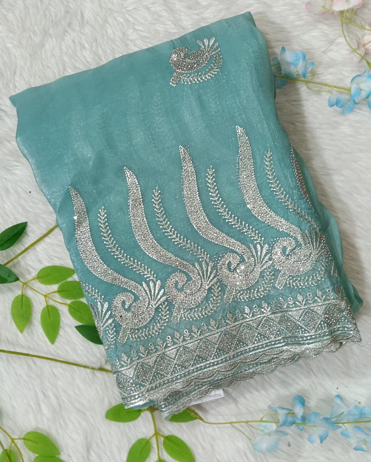 Designer georgette tissue Crushed Saree with all over Scallop Border - BBS111A